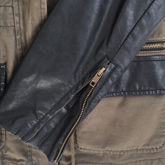 Military Jacket with Faux Leather - Picture 2 of 3
